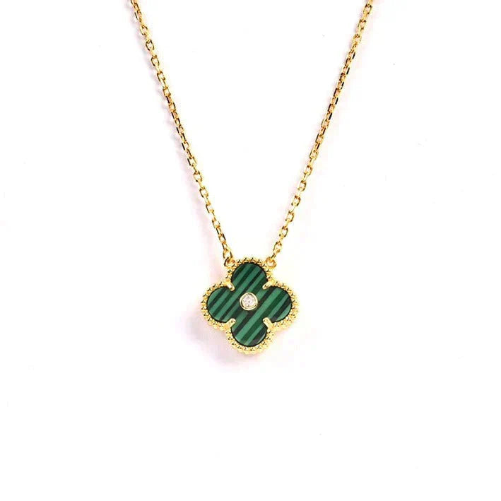 [Topon Jewelry]CLOVER 15MM DIAMOND TURQUOISE NECKLACE