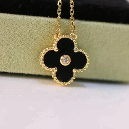 [Topon Jewelry]CLOVER 15MM DIAMOND ONYX NECKLACE