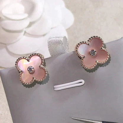 [Topon Jewelry]CLOVER MEDIUM 1 MOTIFS  PINK MOP DIAMOND EARRINGS