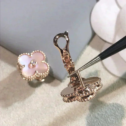 [Topon Jewelry]CLOVER MEDIUM 1 MOTIFS  PINK MOP DIAMOND EARRINGS