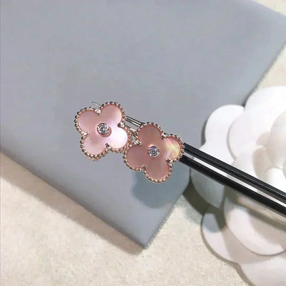 [Topon Jewelry]CLOVER MEDIUM 1 MOTIFS  PINK MOP DIAMOND EARRINGS