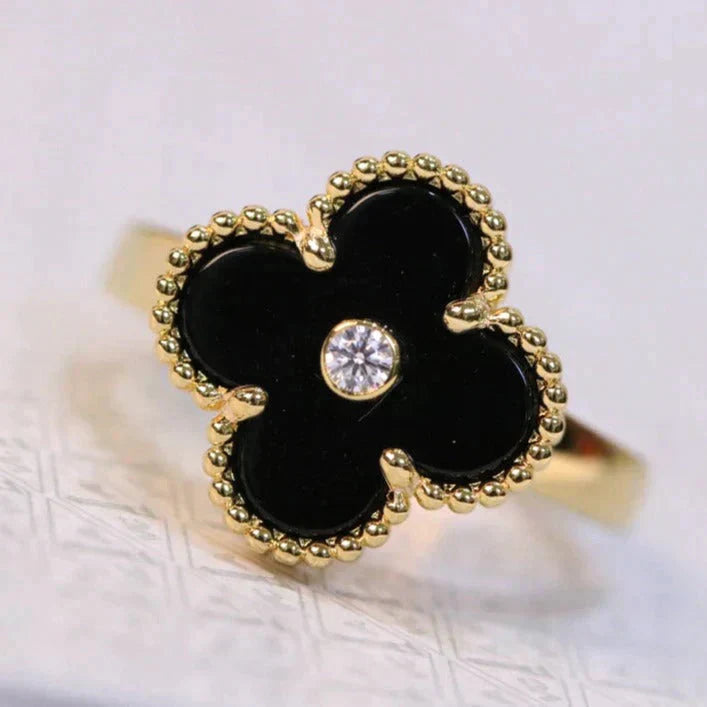 [Topon Jewelry]CLOVER ONYX RING GOLD DIAMOND