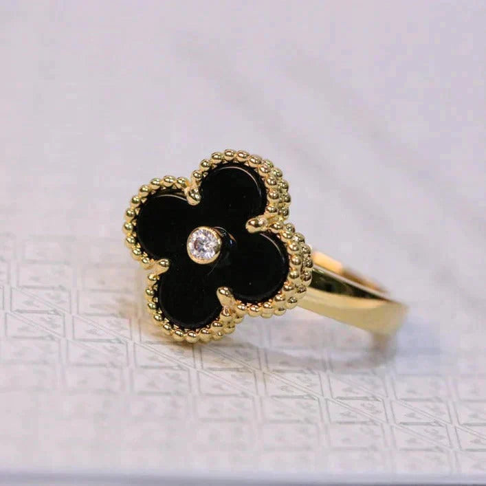 [Topon Jewelry]CLOVER ONYX RING GOLD DIAMOND