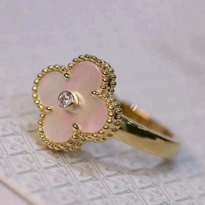 [Topon Jewelry]CLOVER PINK MOP RING GOLD DIAMOND