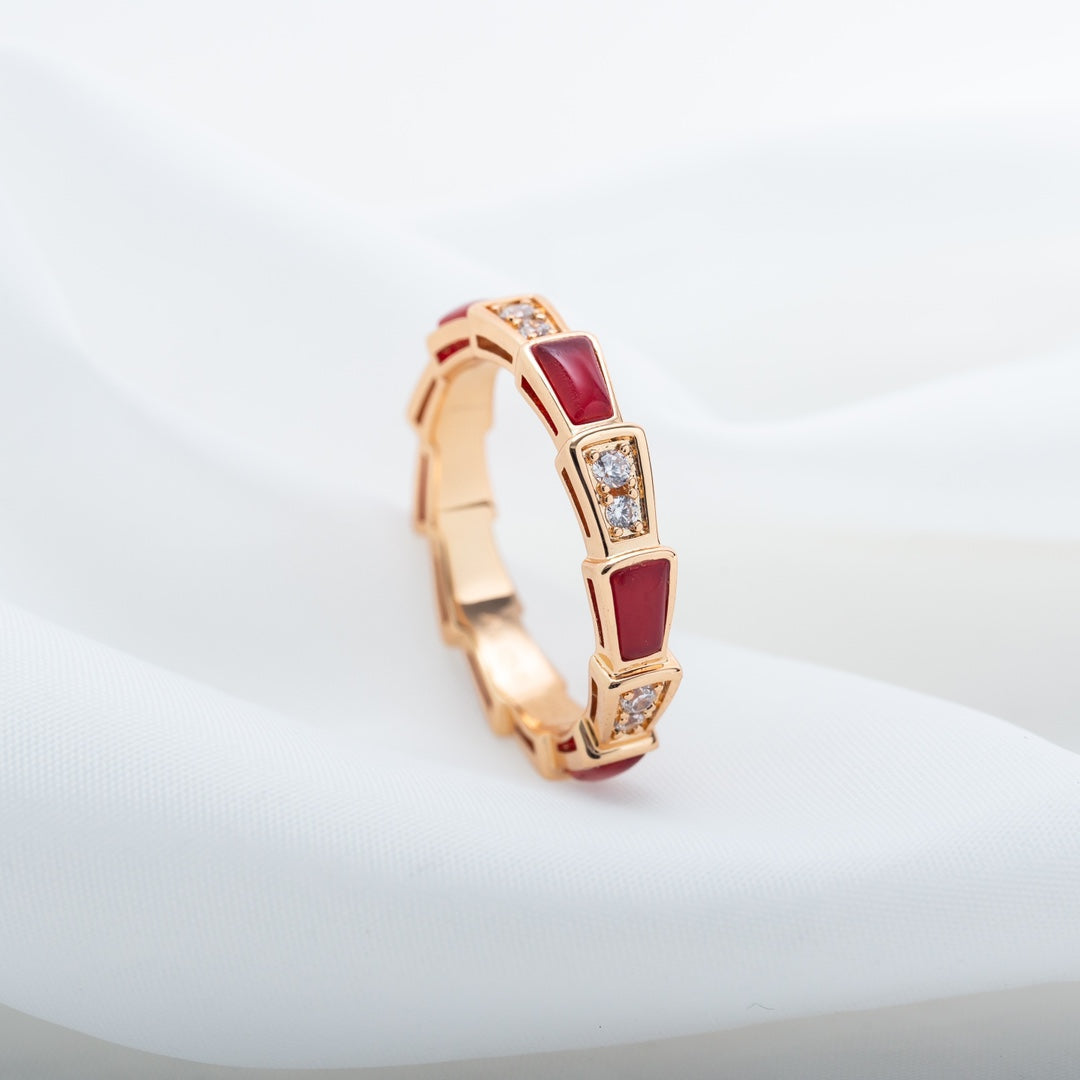 [Topon Jewelry]SERPENTI RING PINK GOLD CARNELIAN DIAMOND 3MM