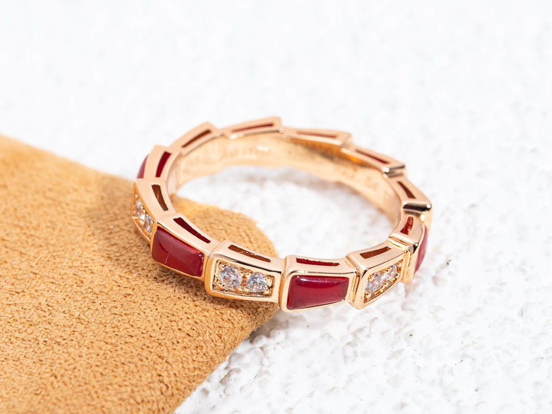 [Topon Jewelry]SERPENTI RING PINK GOLD CARNELIAN DIAMOND 3MM