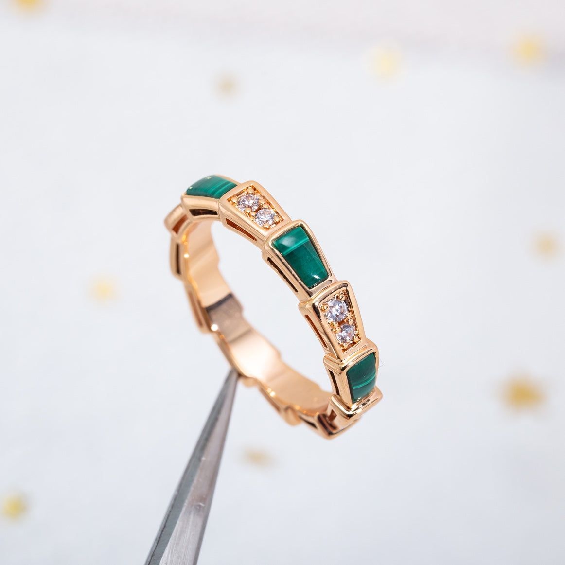 [Topon Jewelry]SERPENTI RING PINK GOLD MALACHITE DIAMOND 3MM