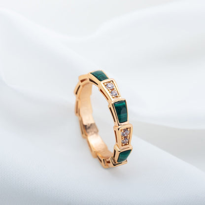 [Topon Jewelry]SERPENTI RING PINK GOLD MALACHITE DIAMOND 3MM