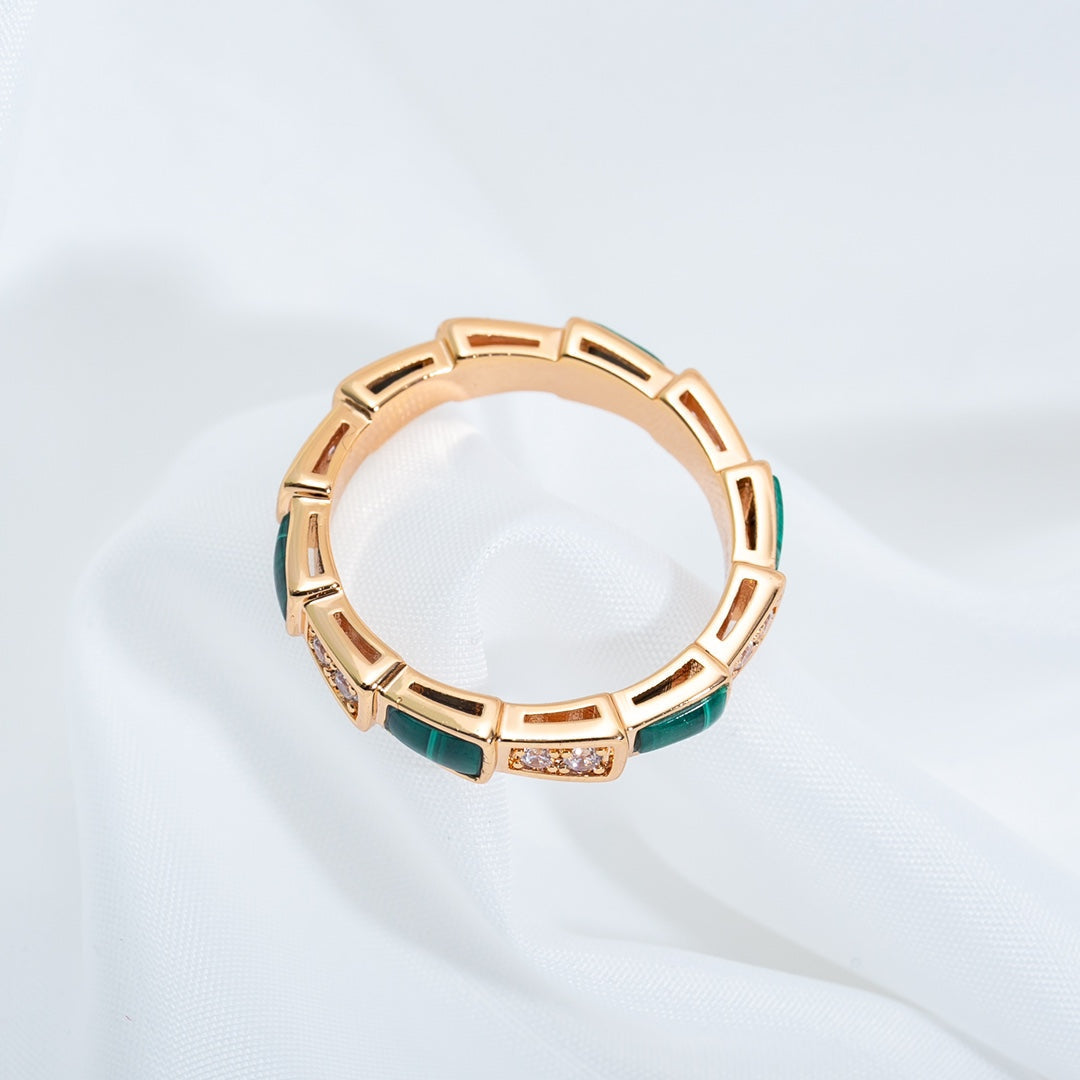 [Topon Jewelry]SERPENTI RING PINK GOLD MALACHITE DIAMOND 3MM