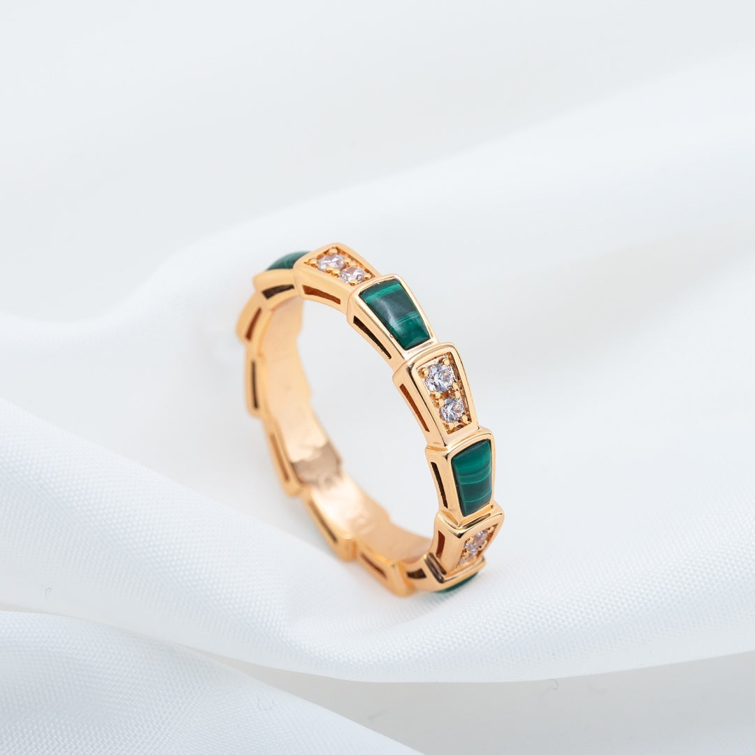 [Topon Jewelry]SERPENTI RING PINK GOLD MALACHITE DIAMOND 3MM