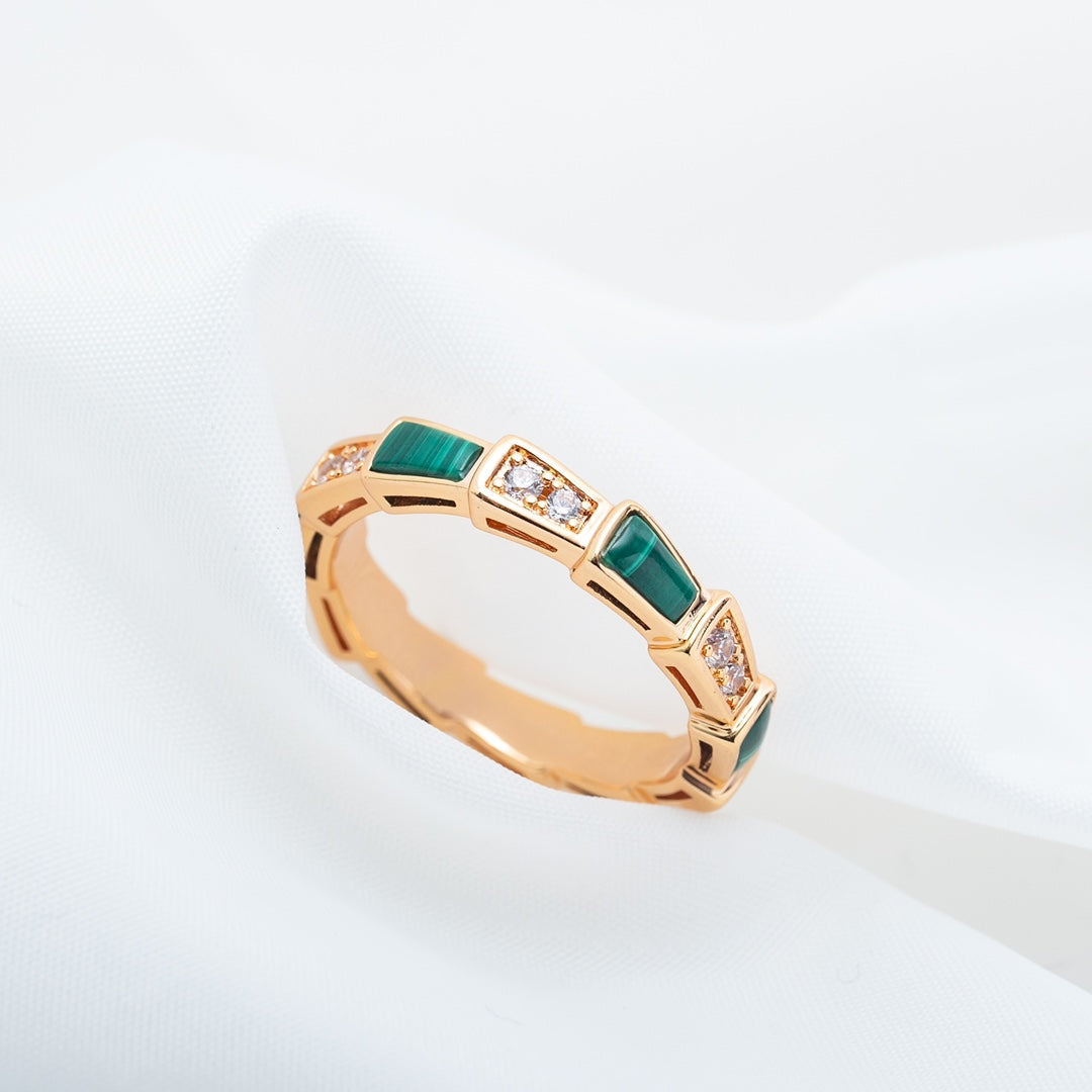 [Topon Jewelry]SERPENTI RING PINK GOLD MALACHITE DIAMOND 3MM