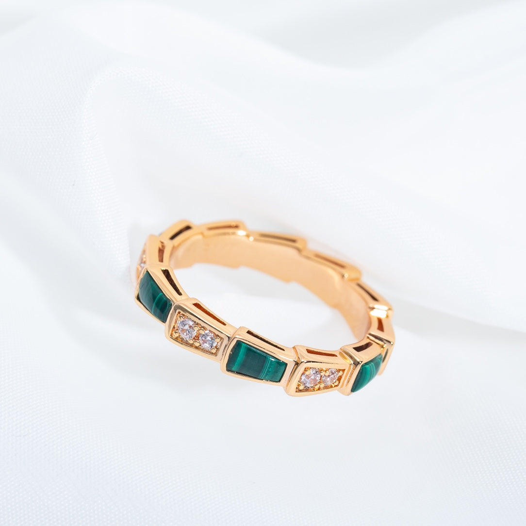 [Topon Jewelry]SERPENTI RING PINK GOLD MALACHITE DIAMOND 3MM