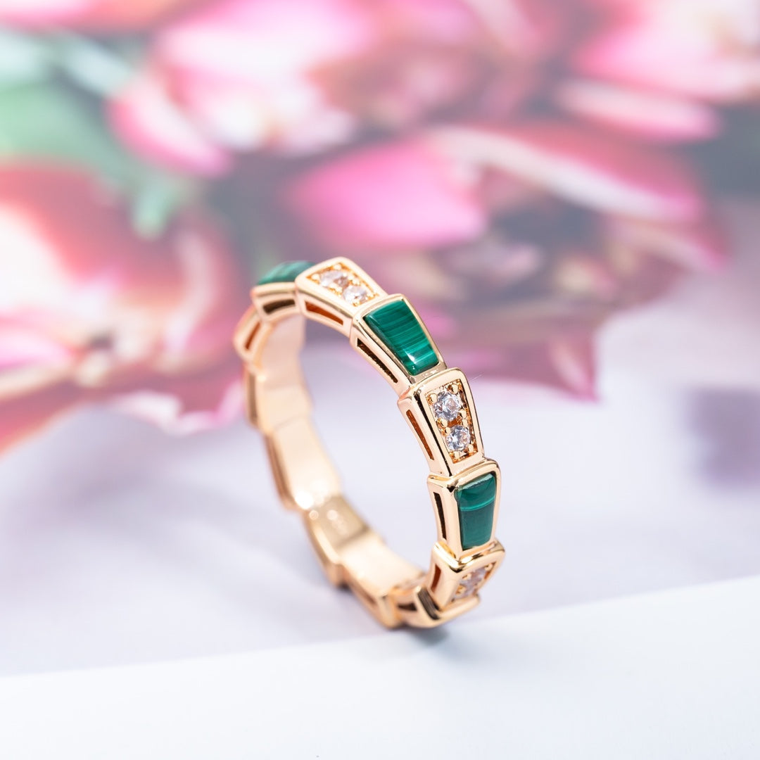 [Topon Jewelry]SERPENTI RING PINK GOLD MALACHITE DIAMOND 3MM