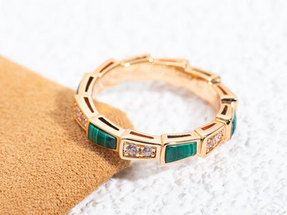 [Topon Jewelry]SERPENTI RING PINK GOLD MALACHITE DIAMOND 3MM