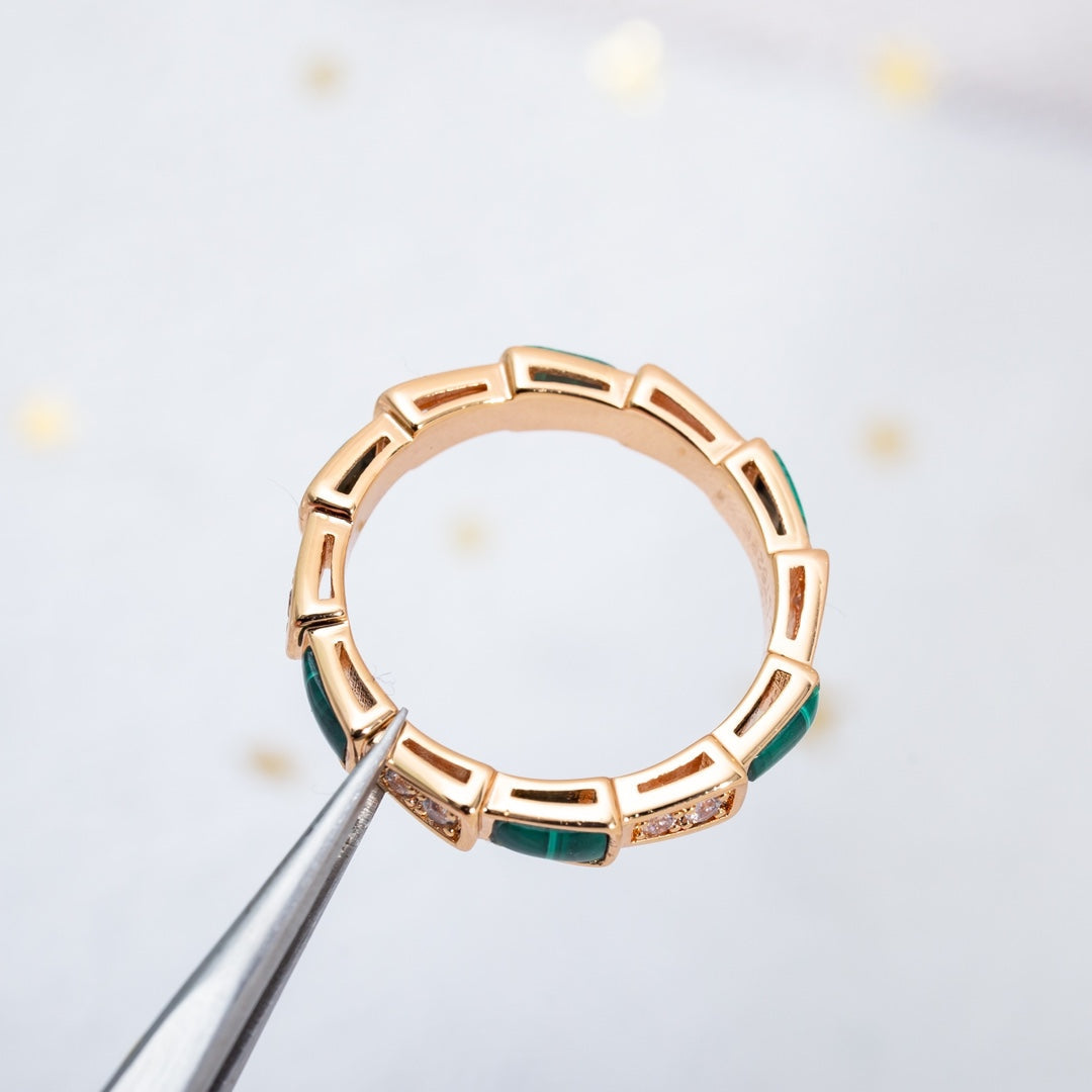 [Topon Jewelry]SERPENTI RING PINK GOLD MALACHITE DIAMOND 3MM