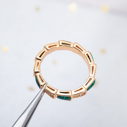 [Topon Jewelry]SERPENTI RING PINK GOLD MALACHITE DIAMOND 3MM