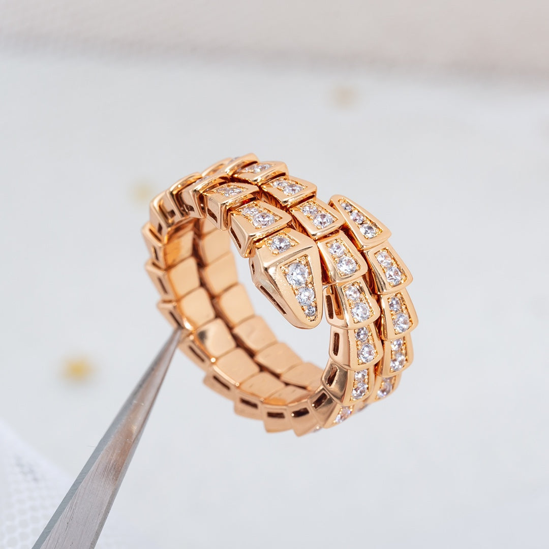 [Topon Jewelry]SERPENTI RING PINK GOLD DIAMOND DOUBLE ROW