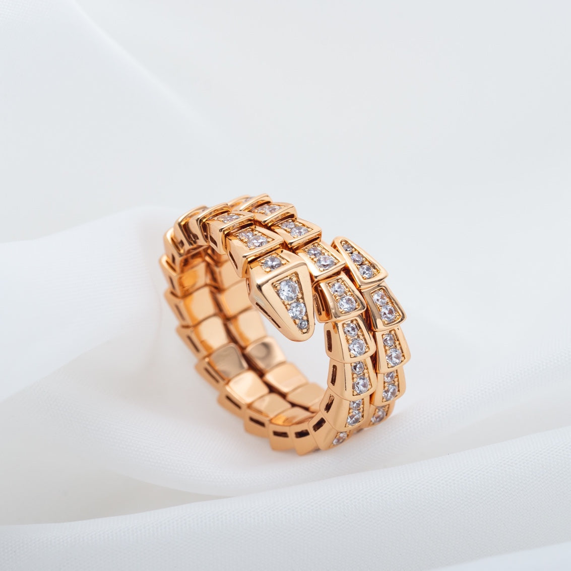 [Topon Jewelry]SERPENTI RING PINK GOLD DIAMOND DOUBLE ROW