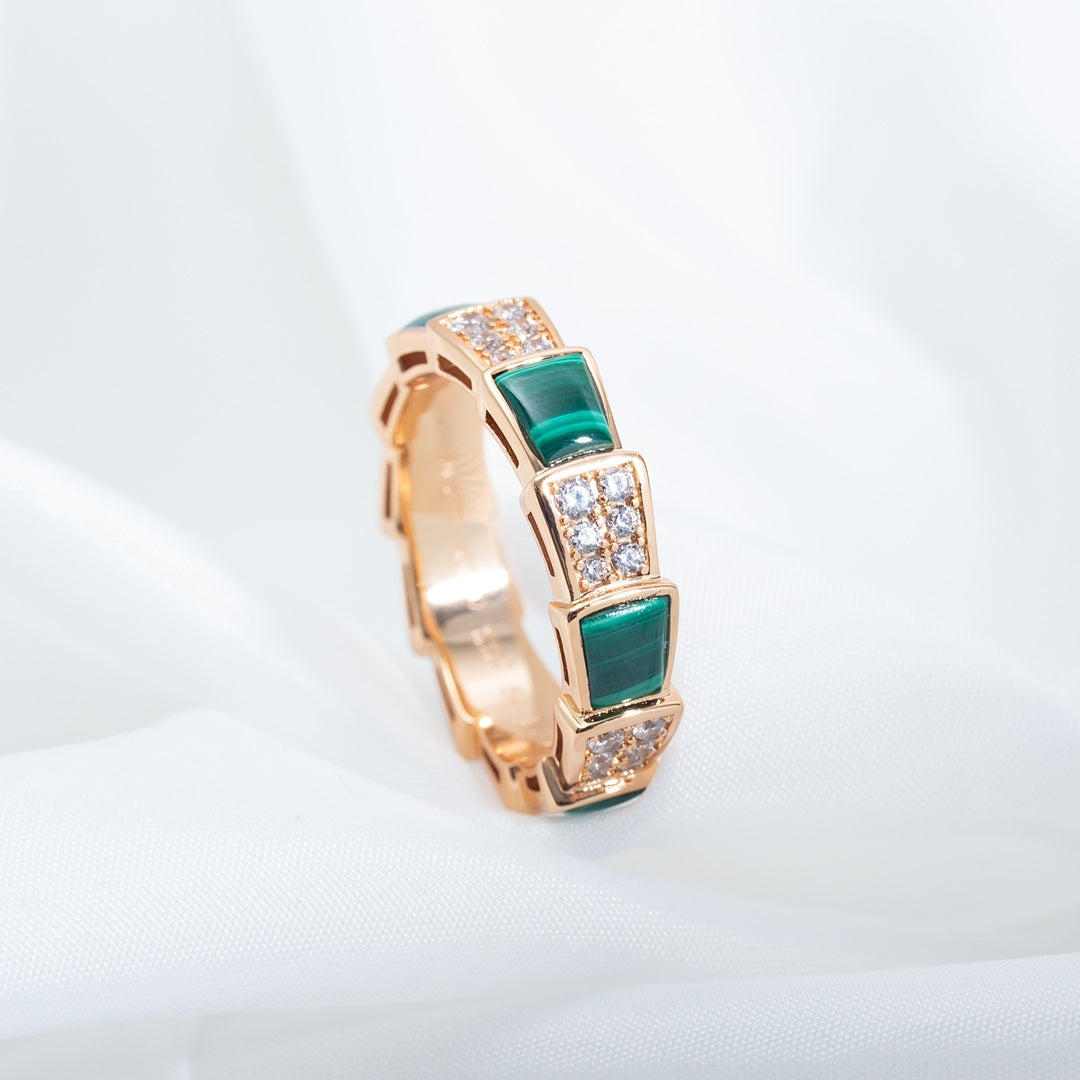 [Topon Jewelry]SERPENTI RING PINK GOLD MALACHITE DIAMOND PAVED 4MM