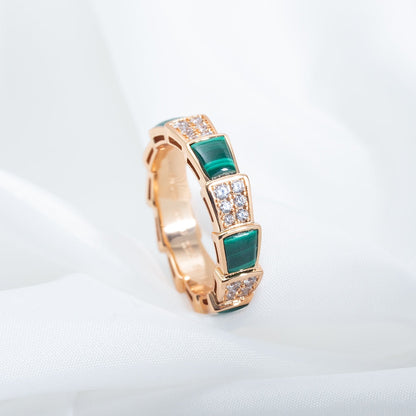 [Topon Jewelry]SERPENTI RING PINK GOLD MALACHITE DIAMOND PAVED 4MM