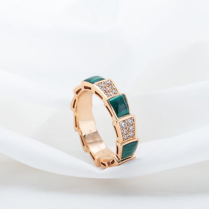 [Topon Jewelry]SERPENTI RING PINK GOLD MALACHITE DIAMOND PAVED 4MM