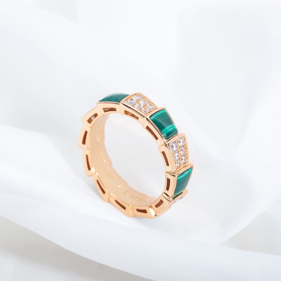 [Topon Jewelry]SERPENTI RING PINK GOLD MALACHITE DIAMOND PAVED 4MM