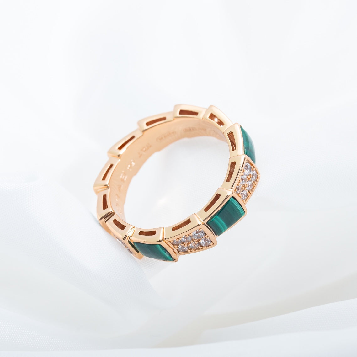 [Topon Jewelry]SERPENTI RING PINK GOLD MALACHITE DIAMOND PAVED 4MM