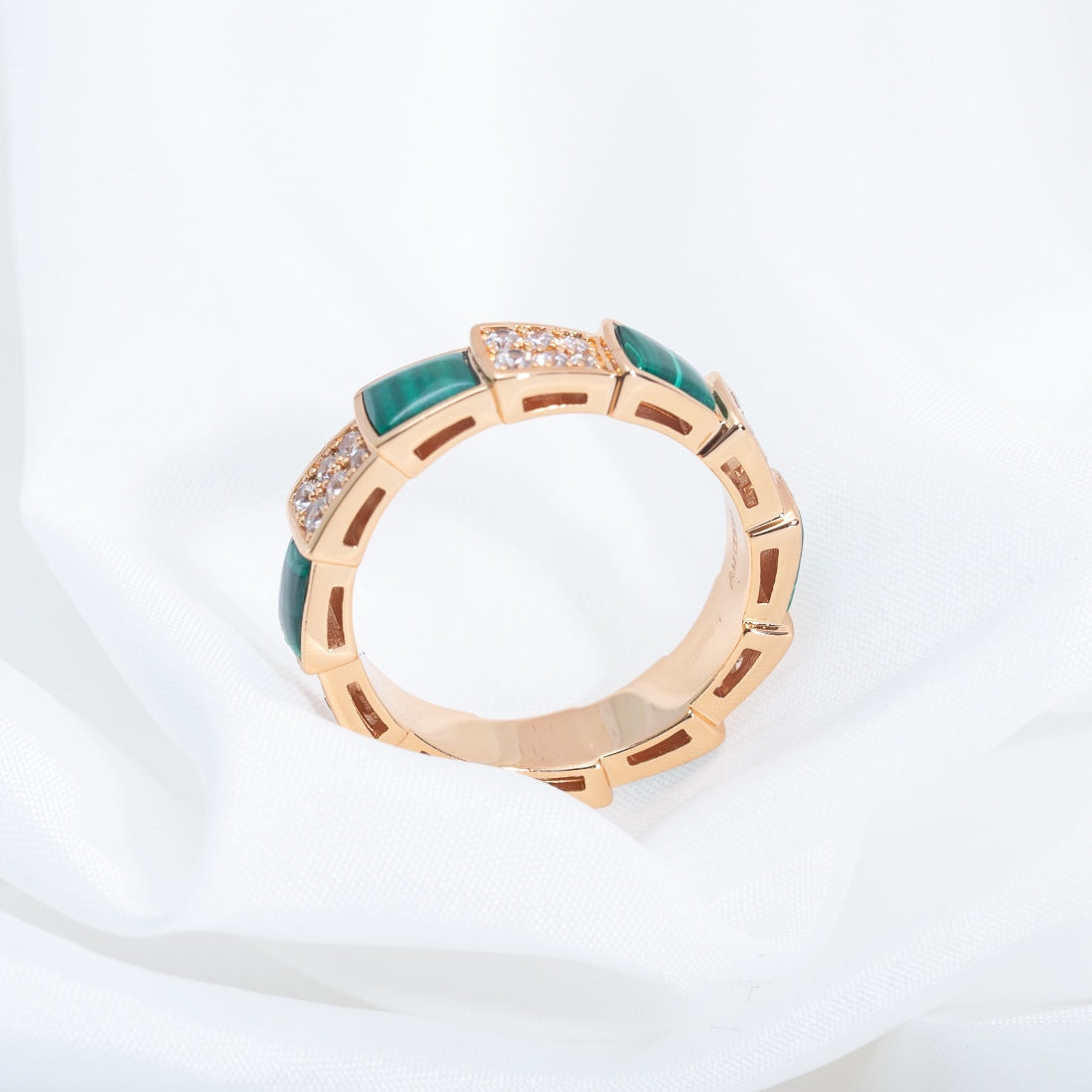 [Topon Jewelry]SERPENTI RING PINK GOLD MALACHITE DIAMOND PAVED 4MM