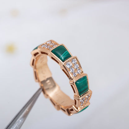 [Topon Jewelry]SERPENTI RING PINK GOLD MALACHITE DIAMOND PAVED 4MM