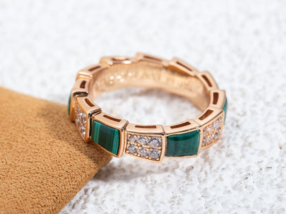 [Topon Jewelry]SERPENTI RING PINK GOLD MALACHITE DIAMOND PAVED 4MM