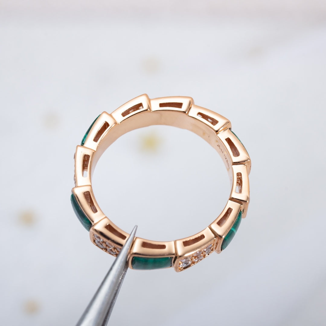 [Topon Jewelry]SERPENTI RING PINK GOLD MALACHITE DIAMOND PAVED 4MM