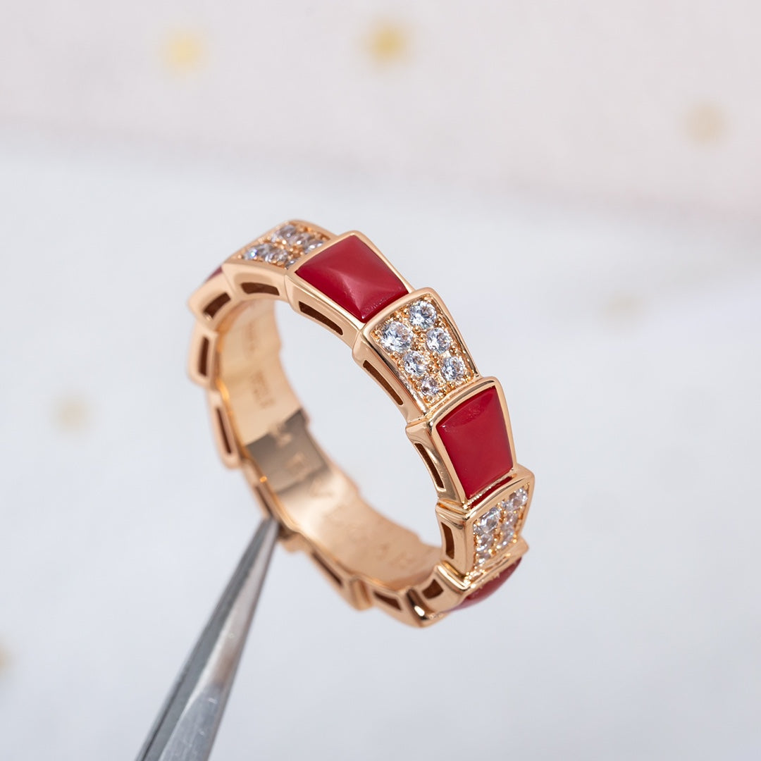 [Topon Jewelry]SERPENTI RING PINK GOLD CARNELIAN DIAMOND PAVED 4MM