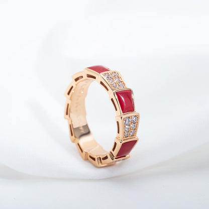 [Topon Jewelry]SERPENTI RING PINK GOLD CARNELIAN DIAMOND PAVED 4MM