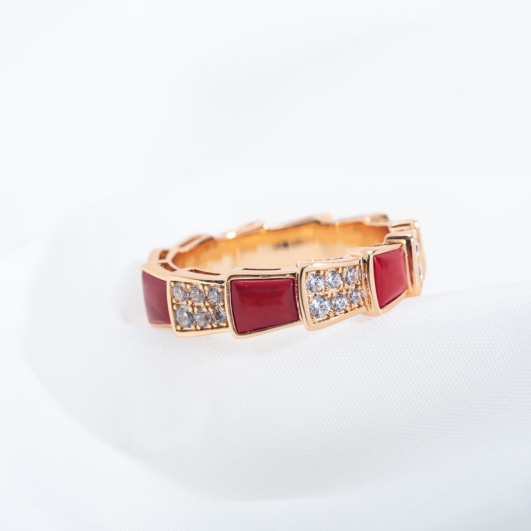 [Topon Jewelry]SERPENTI RING PINK GOLD CARNELIAN DIAMOND PAVED 4MM