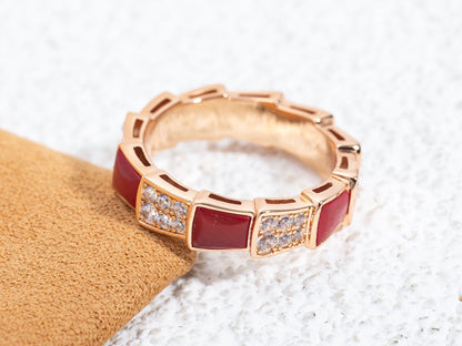 [Topon Jewelry]SERPENTI RING PINK GOLD CARNELIAN DIAMOND PAVED 4MM