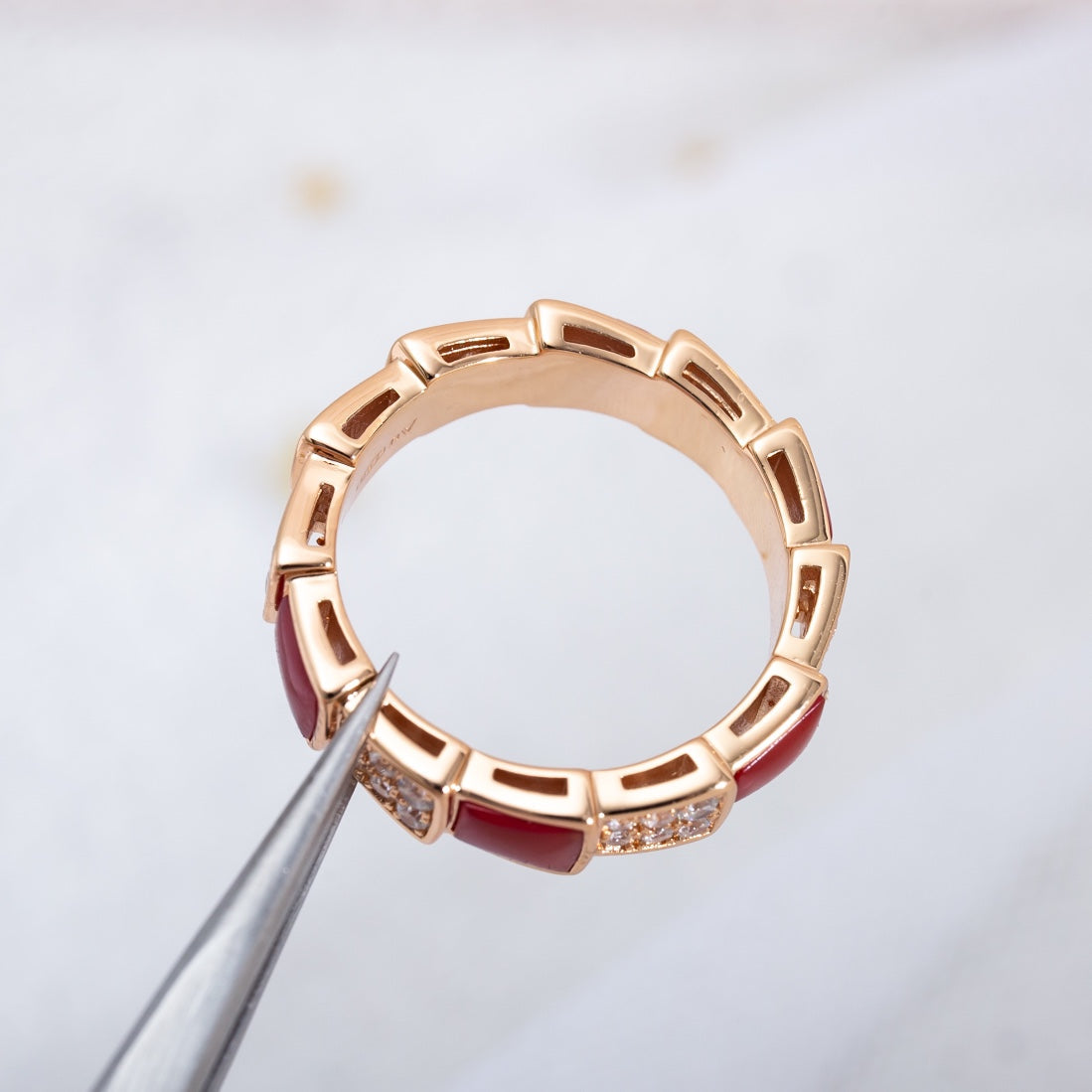 [Topon Jewelry]SERPENTI RING PINK GOLD CARNELIAN DIAMOND PAVED 4MM