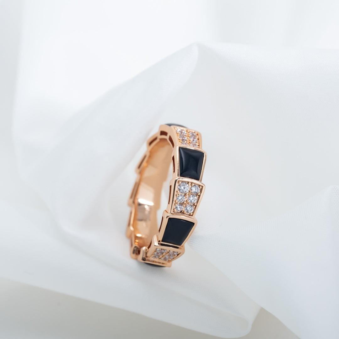 [Topon Jewelry]SERPENTI RING PINK GOLD BLACK MOP DIAMOND PAVED 4MM