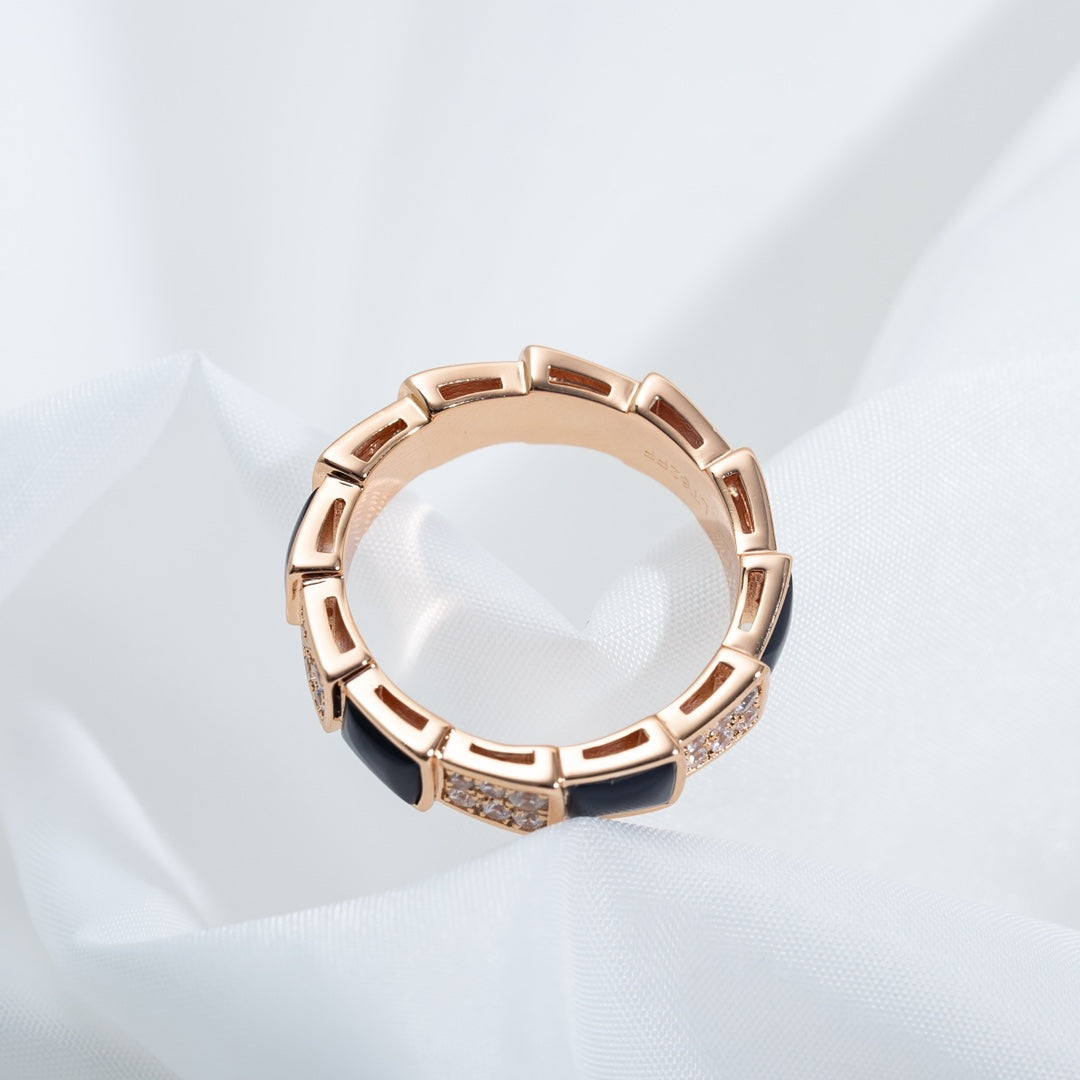 [Topon Jewelry]SERPENTI RING PINK GOLD BLACK MOP DIAMOND PAVED 4MM