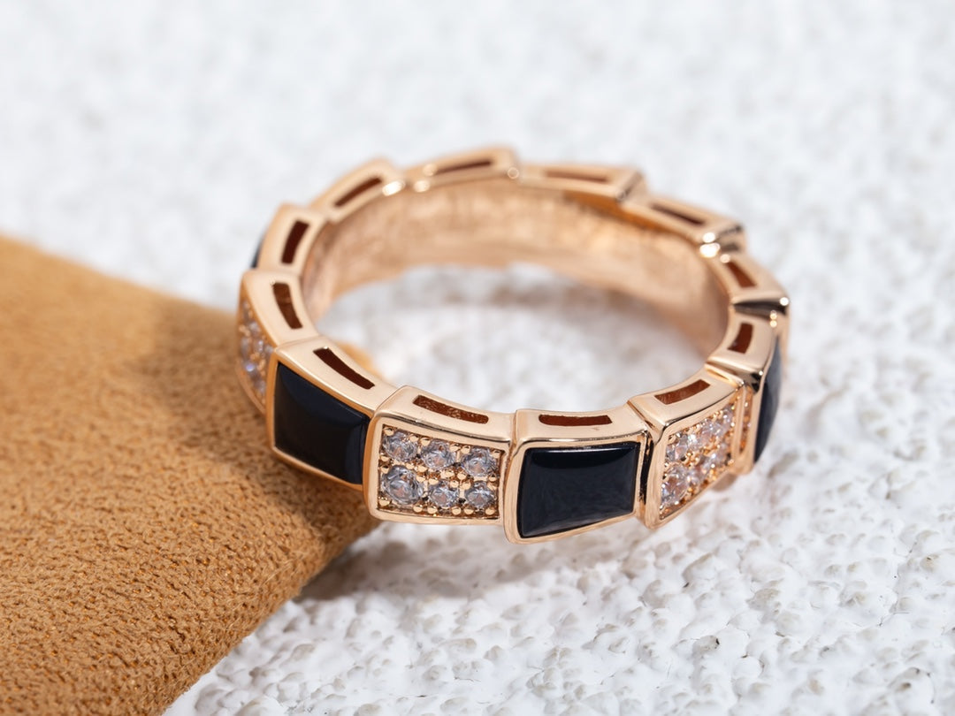 [Topon Jewelry]SERPENTI RING PINK GOLD BLACK MOP DIAMOND PAVED 4MM