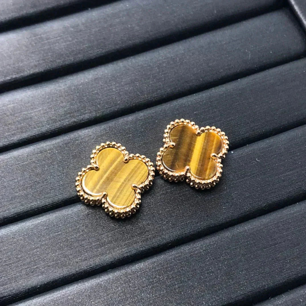 [Topon Jewelry]CLOVER MEDIUM 1 MOTIFS TIGER EYE EARRINGS