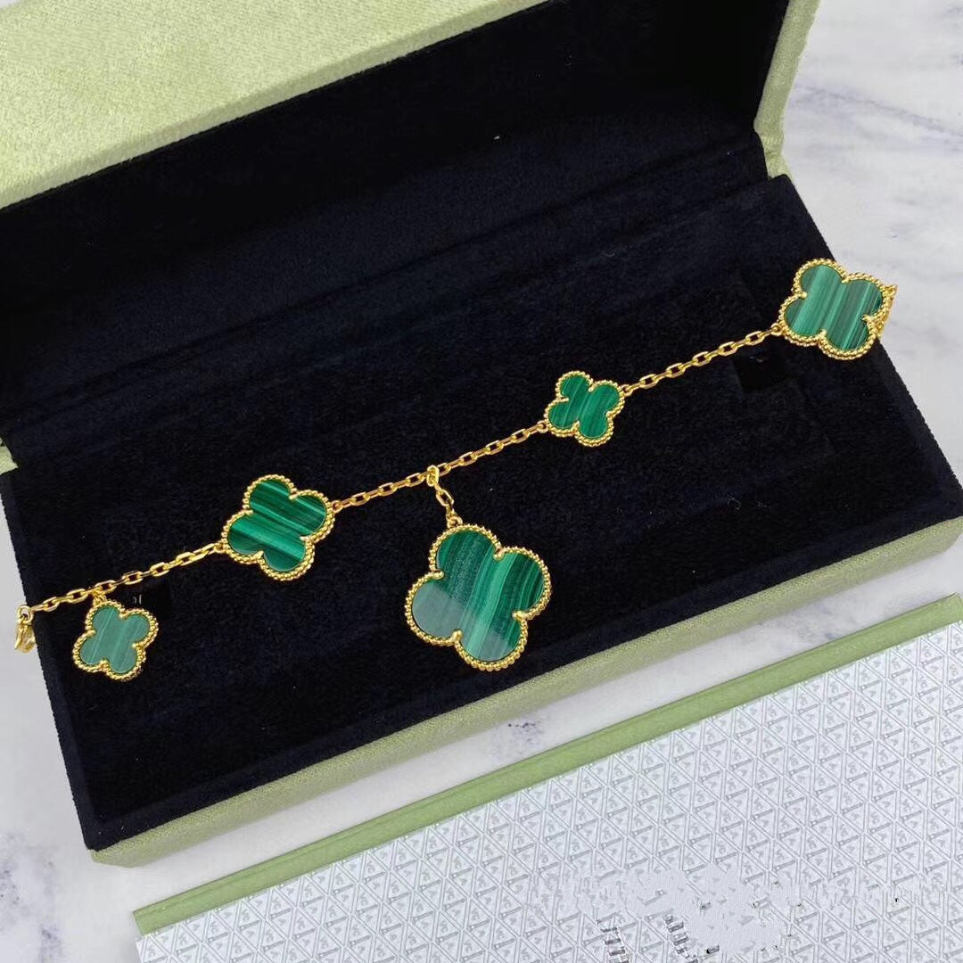 [Topon Jewelry]MAGIC CLOVER MALACHITE GOLD BRACELET 5 MOTIFS