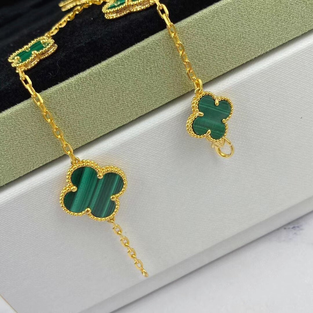 [Topon Jewelry]MAGIC CLOVER MALACHITE GOLD BRACELET 5 MOTIFS