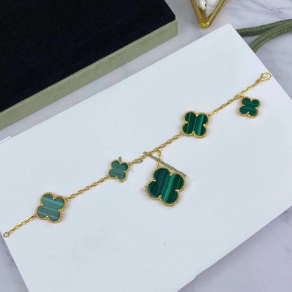 [Topon Jewelry]MAGIC CLOVER MALACHITE GOLD BRACELET 5 MOTIFS