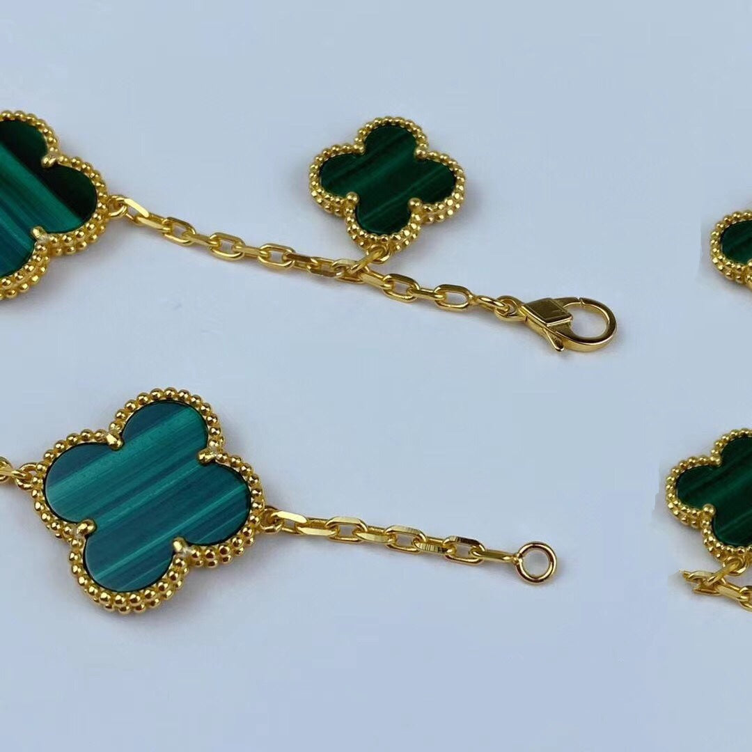 [Topon Jewelry]MAGIC CLOVER MALACHITE GOLD BRACELET 5 MOTIFS