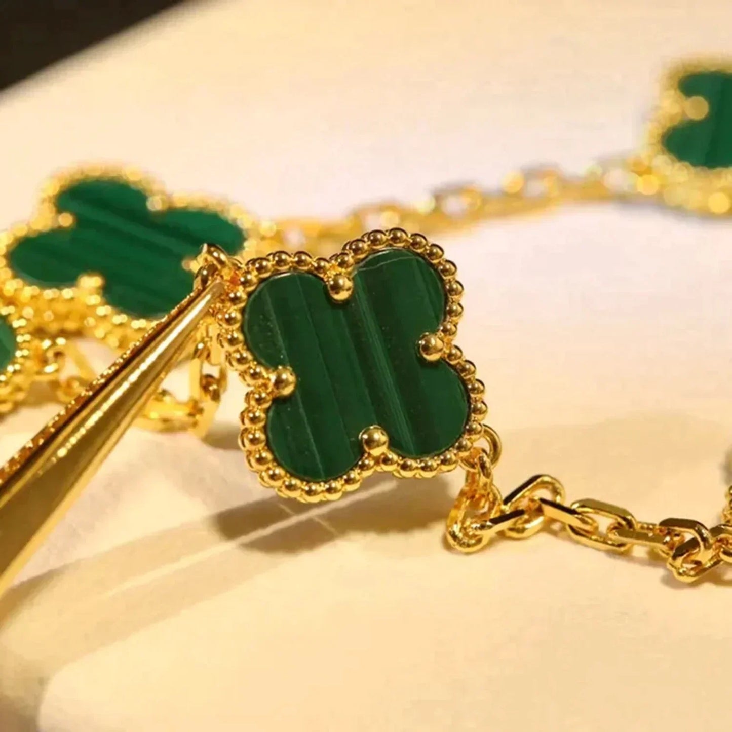 [Topon Jewelry]CLOVER 5 MOTIFS MALACHITE BRACELET