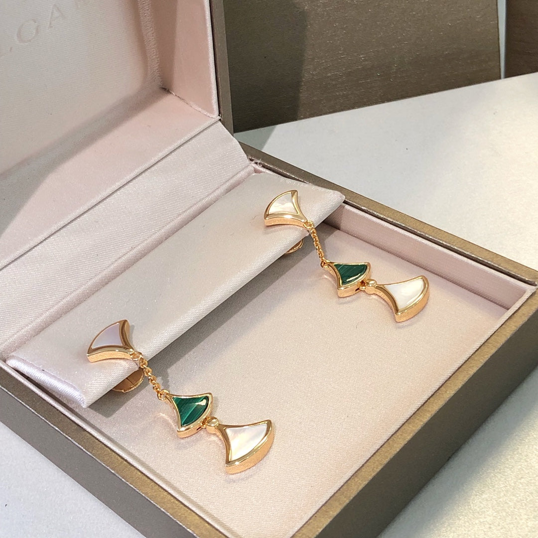 [Topon Jewelry]DREAM EARRINGS 3 MOTIFS MALACHITE MOP PINK GOLD