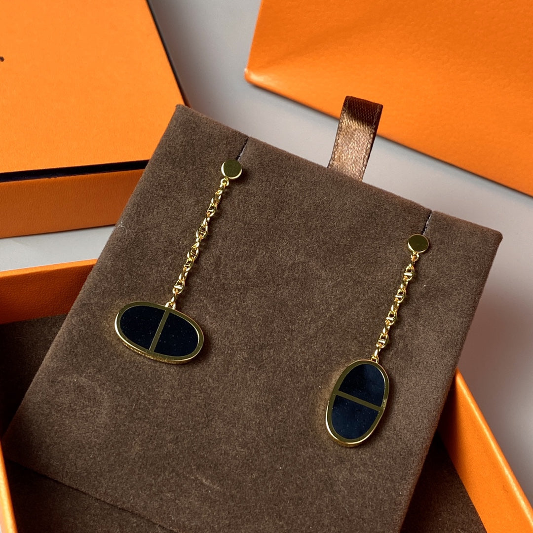 [Topon Jewelry]CHAINE VERSO BLACK CERAMIC EARRINGS