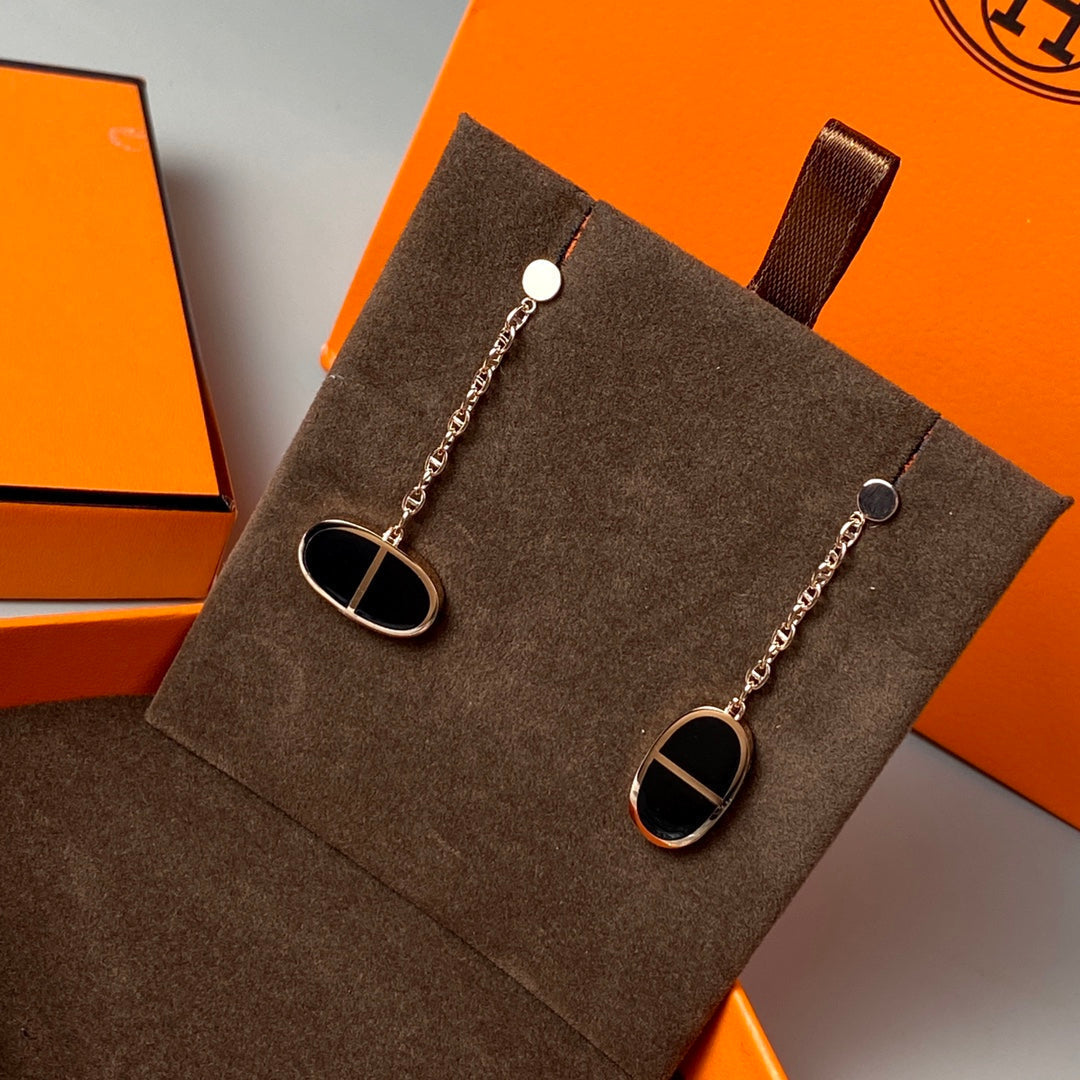 [Topon Jewelry]CHAINE VERSO BLACK CERAMIC EARRINGS