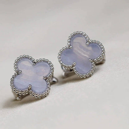 [Topon Jewelry]CLOVER MEDIUM 1 MOTIFS  WHITE MOP EARRINGS SILVER