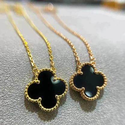 [Topon Jewelry]CLOVER 15MM BLACK ONYX SINGLE FLOWER NECKLACE